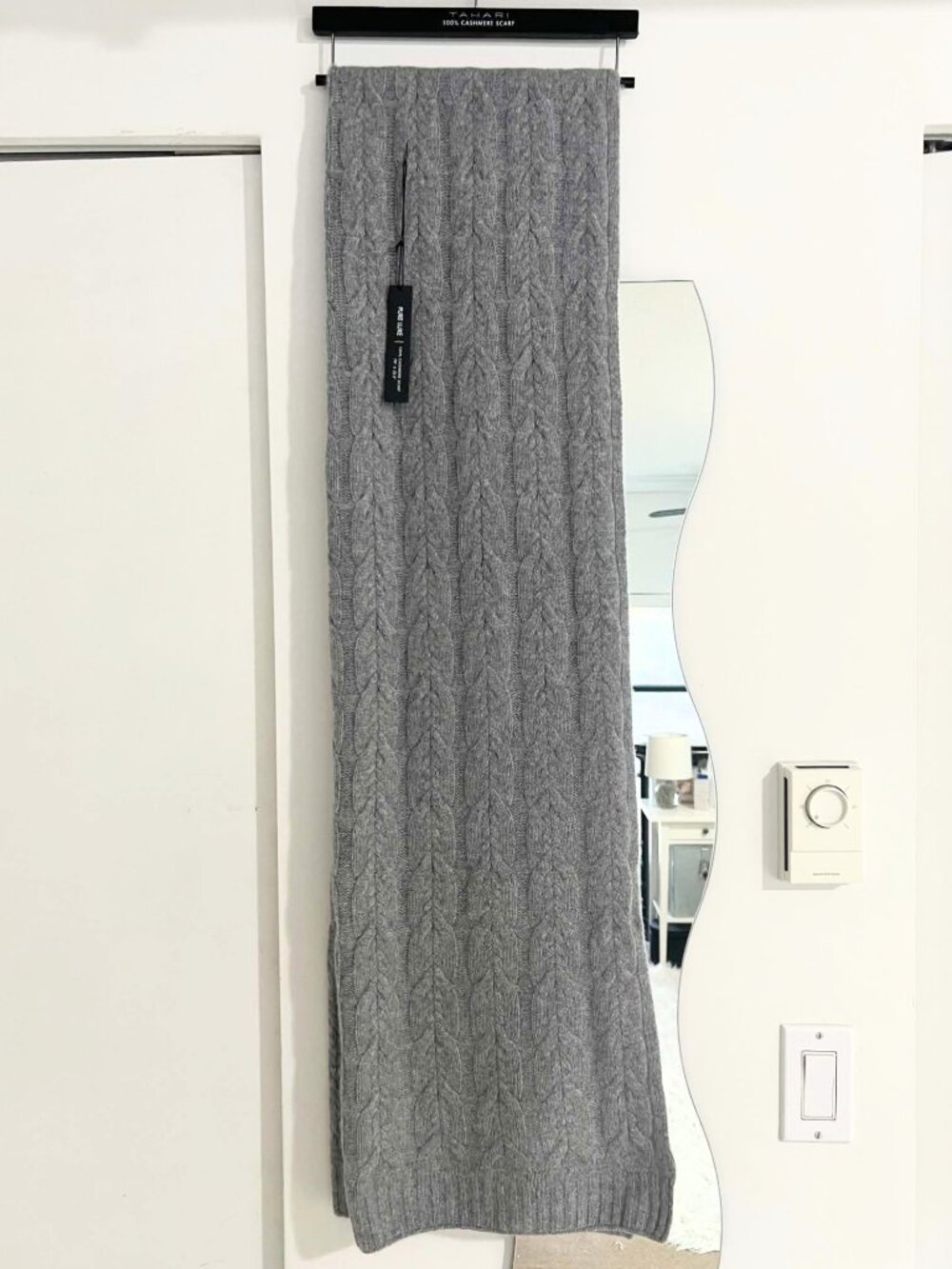 Tahari Pure Luxe gray, cable knit, 2-ply, 100% cashmere scarf